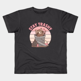 Cute Raccoon In Garbage Can, Stay Trashy Funny Kids T-Shirt